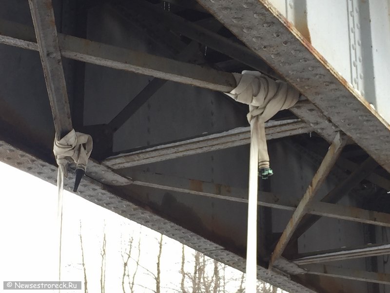 Под мостом сделали качели из пожарного рукава